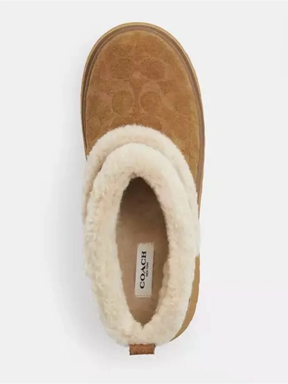 Coach Tan Suede Platform Ankle Boots with Cream Shearling
